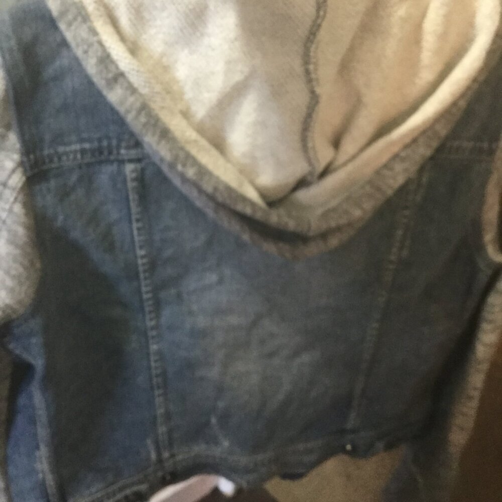 Free People denim jacket with gray arms and hood - Picture 8 of 8
